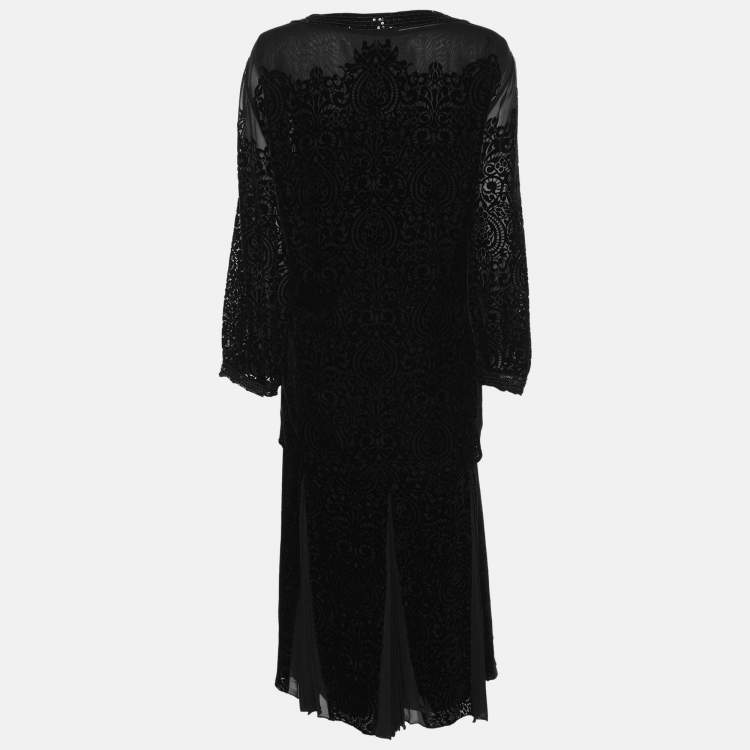Pre Owned Elena Miro Black Devore Shirt and Skirt Set XL