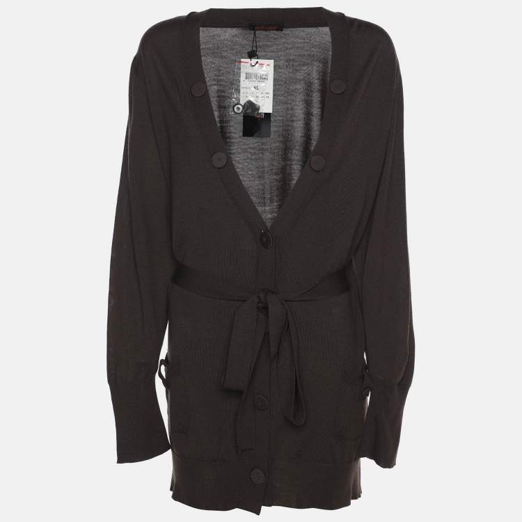 Pre Owned Elena Miro Brown Stretch Knit Belted Cardigan XL