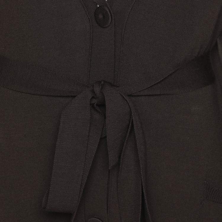 Pre Owned Elena Miro Brown Stretch Knit Belted Cardigan XL