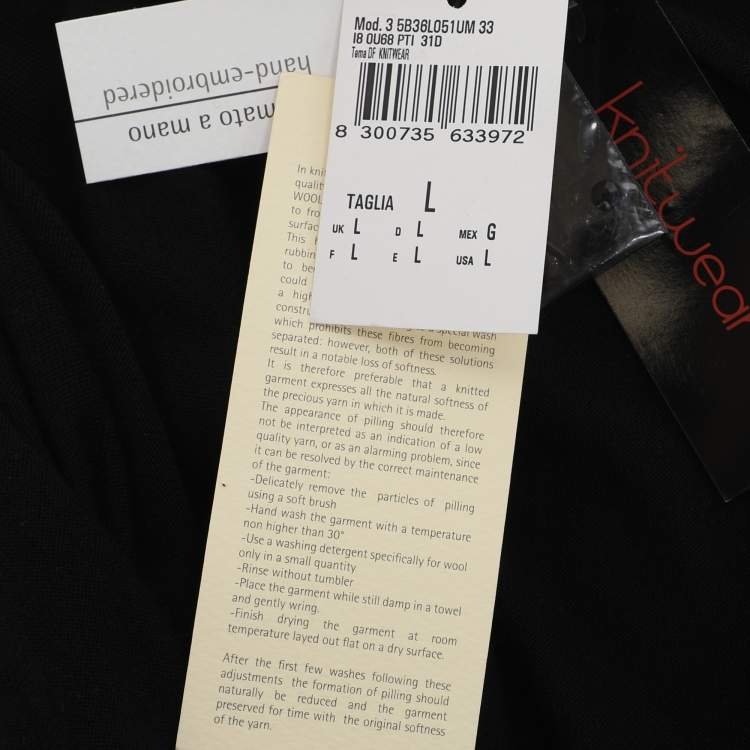 Pre Owned Elena Miro Black Jersey Embellished Cardigan L