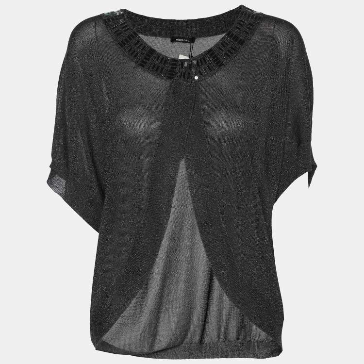 Pre Owned Elena Miro Grey Shimmered Lurex Knit Shrug Top XL