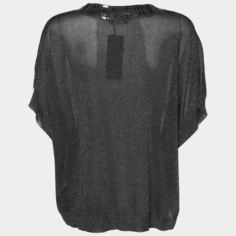 Pre Owned Elena Miro Grey Shimmered Lurex Knit Shrug Top XL