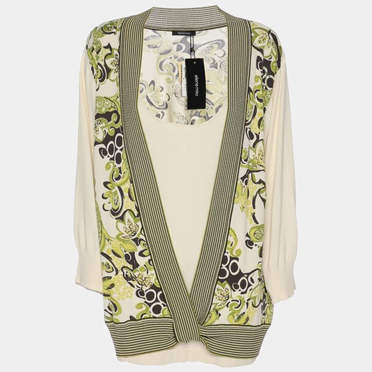Pre Owned Elena Miro Multicolor Floral Rib Knit Top XL