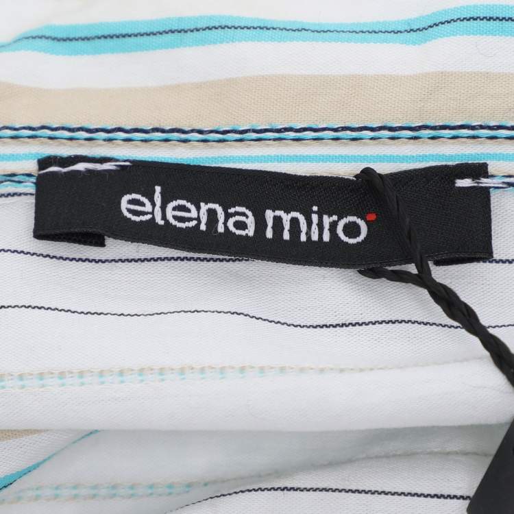 Pre Owned Elena Miro White Striped Cotton Button Front Shirt XL