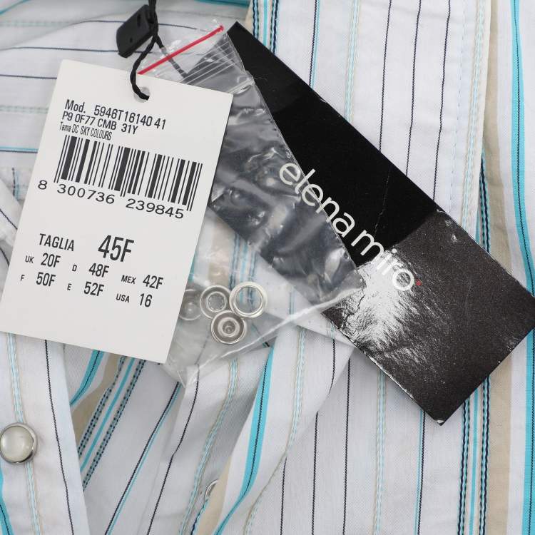 Pre Owned Elena Miro White Striped Cotton Button Front Shirt XL