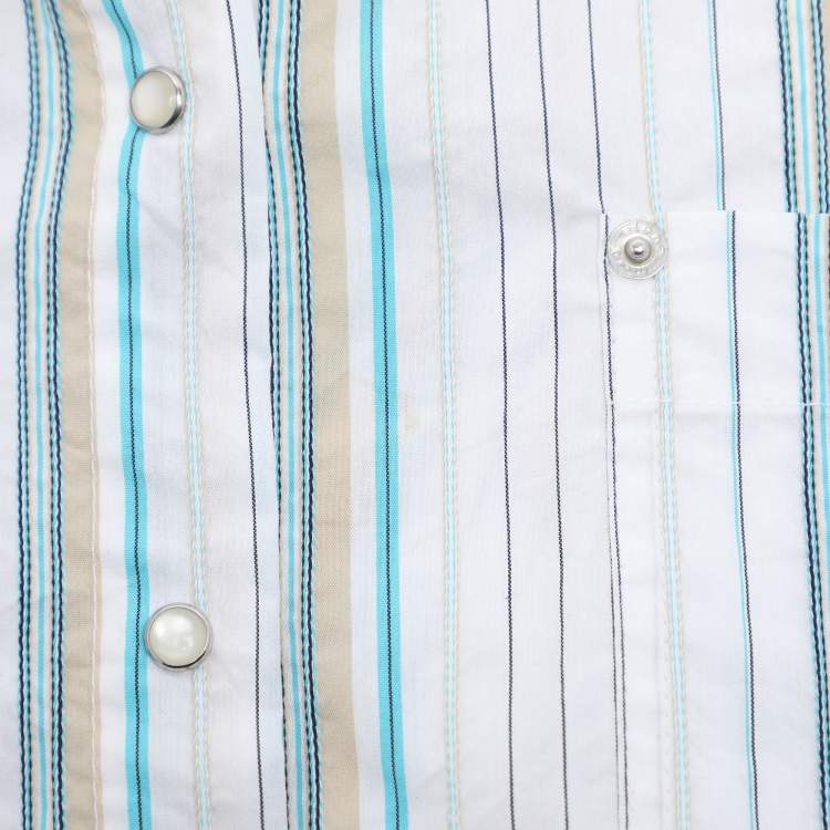 Pre Owned Elena Miro White Striped Cotton Button Front Shirt XL