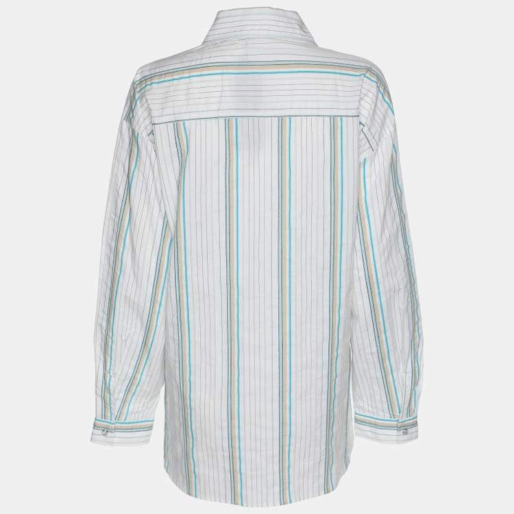 Pre Owned Elena Miro White Striped Cotton Button Front Shirt XL