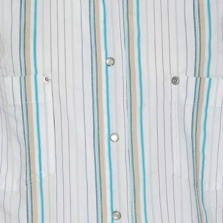 Pre Owned Elena Miro White Striped Cotton Button Front Shirt XL