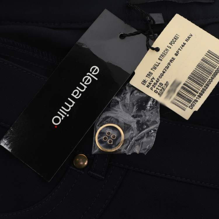 Pre Owned Elena Miro Navy Blue Satin Pocket Embellished Trousers XL