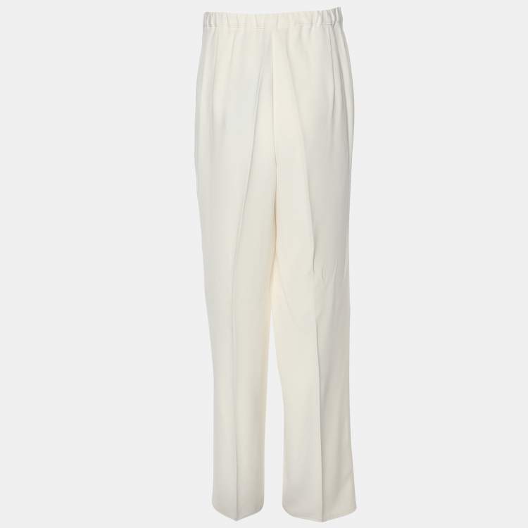 Pre Owned Elena Miro Cream Satin Straight Leg Trousers XL