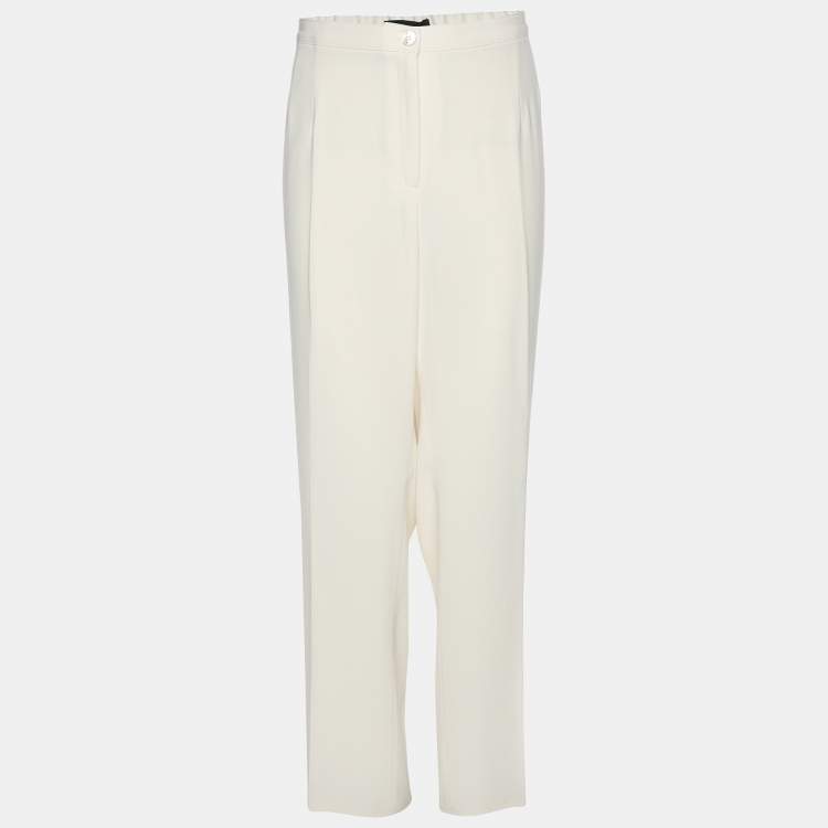 Pre Owned Elena Miro Cream Satin Straight Leg Trousers XL