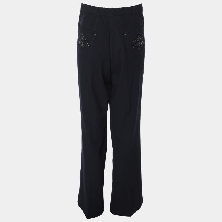 Pre Owned Elena Miro Navy Blue Jersey Crystal Embellished Pants XXL