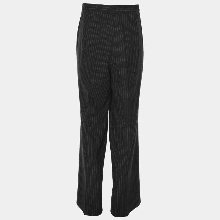 Pre Owned Elena Miro Dark Grey Striped Fabric Trousers XXL