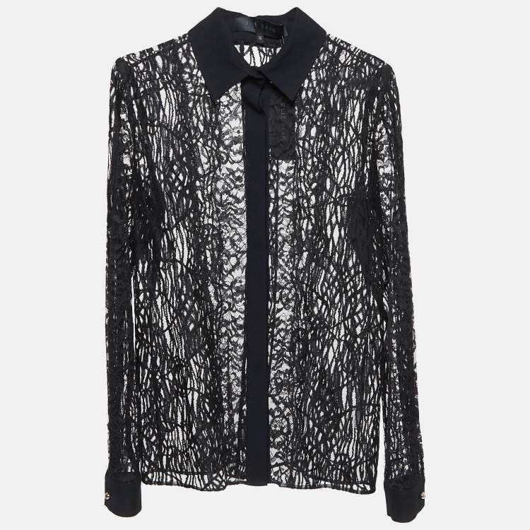 Pre Owned Elie Saab Black Lace Sheer Shirt XS