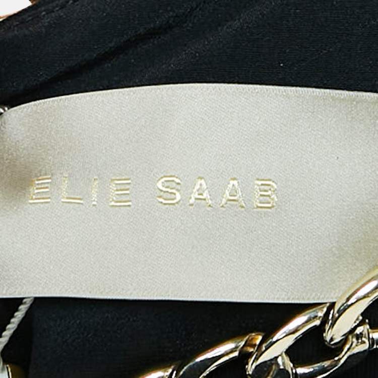 Pre Owned Elie Saab Black Chain Detail Jersey Asymmetric Midi Dress With Scarf M