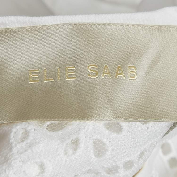 Pre Owned Elie Saab White Broderie Anglaise Cotton Tiered Maxi Dress M