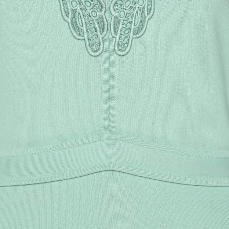 Pre Owned Elie Saab Mint Green Tulle Paneled Stretch Knit Appliquéd Mini Dress S