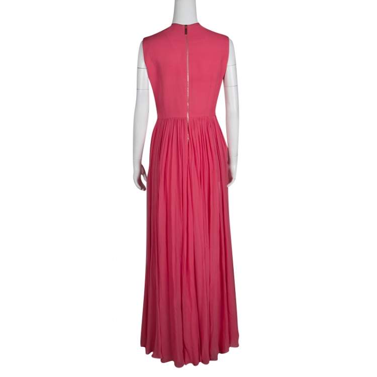 Pre Owned Elie Saab Begonia Embellished Silk Sleeveless Gown S