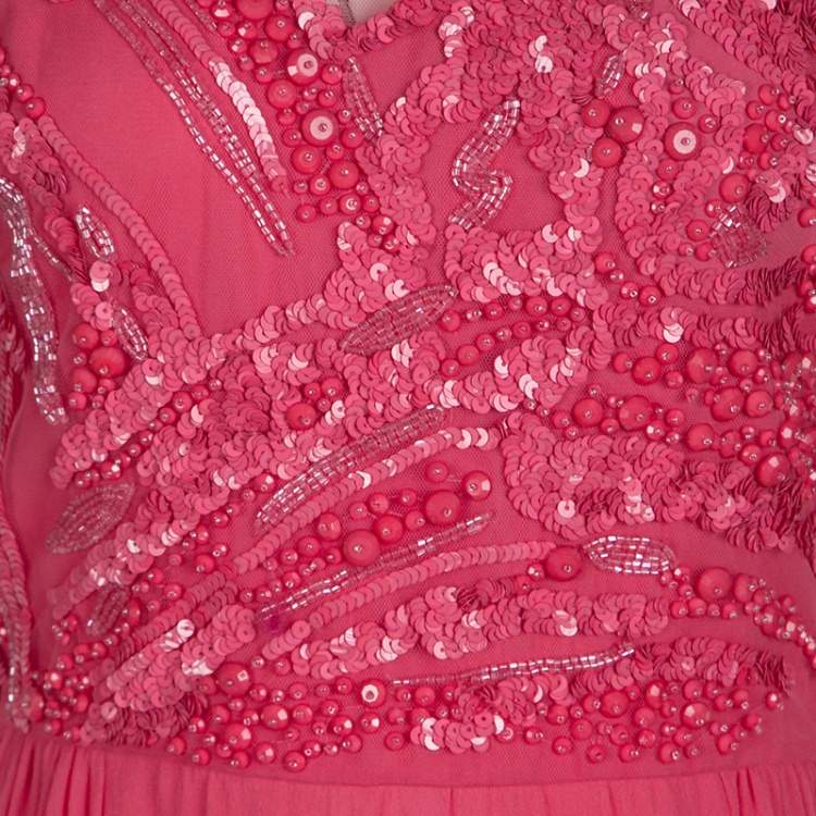 Pre Owned Elie Saab Begonia Embellished Silk Sleeveless Gown S