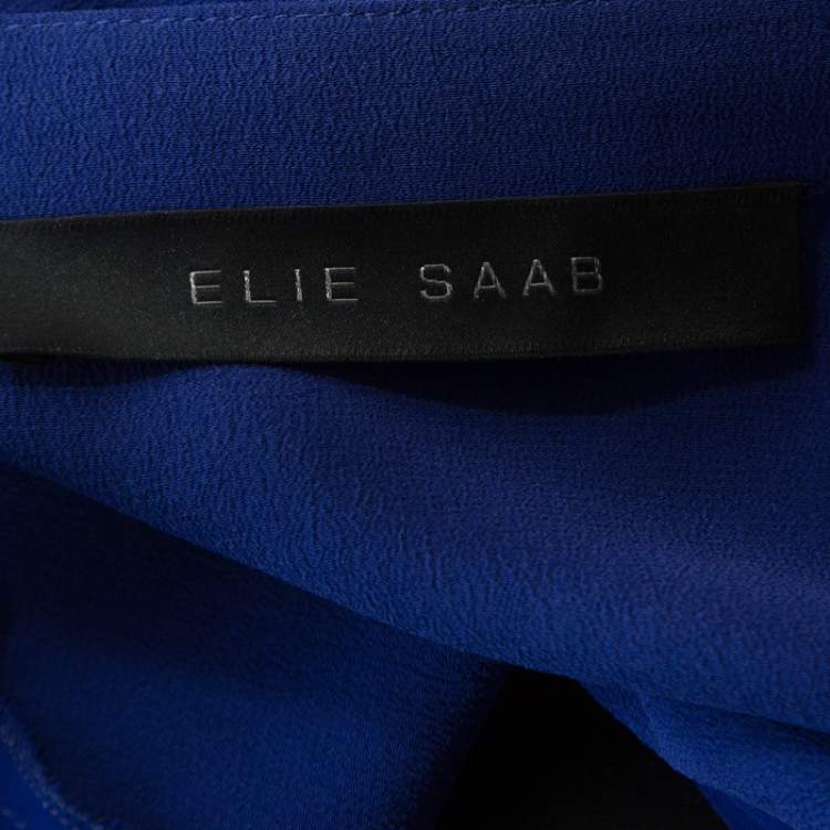 Pre Owned Elie Saab Blue Crepe Silk Ruched Detail Long Sleeve Shirt XS