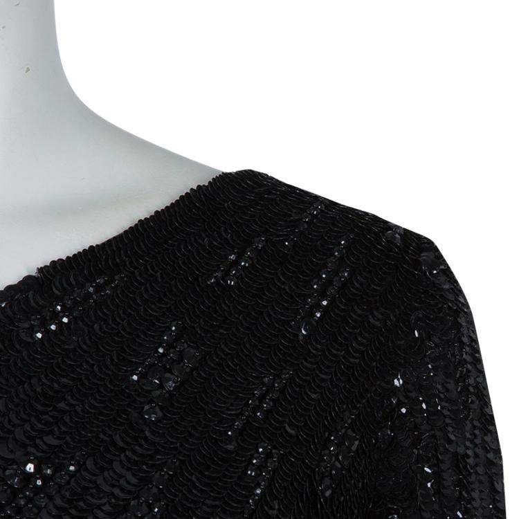 Pre Owned Elie Saab Black Sequin Embellished One Shoulder Top S