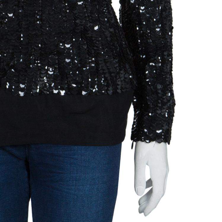 Pre Owned Elie Saab Black Sequin Embellished One Shoulder Top S