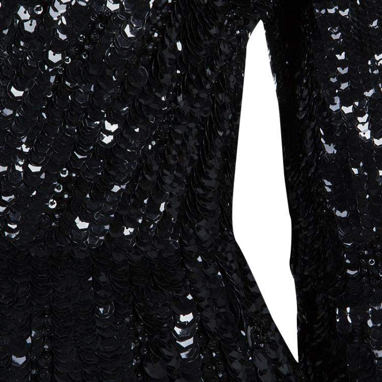 Pre Owned Elie Saab Black Sequin Embellished One Shoulder Top S