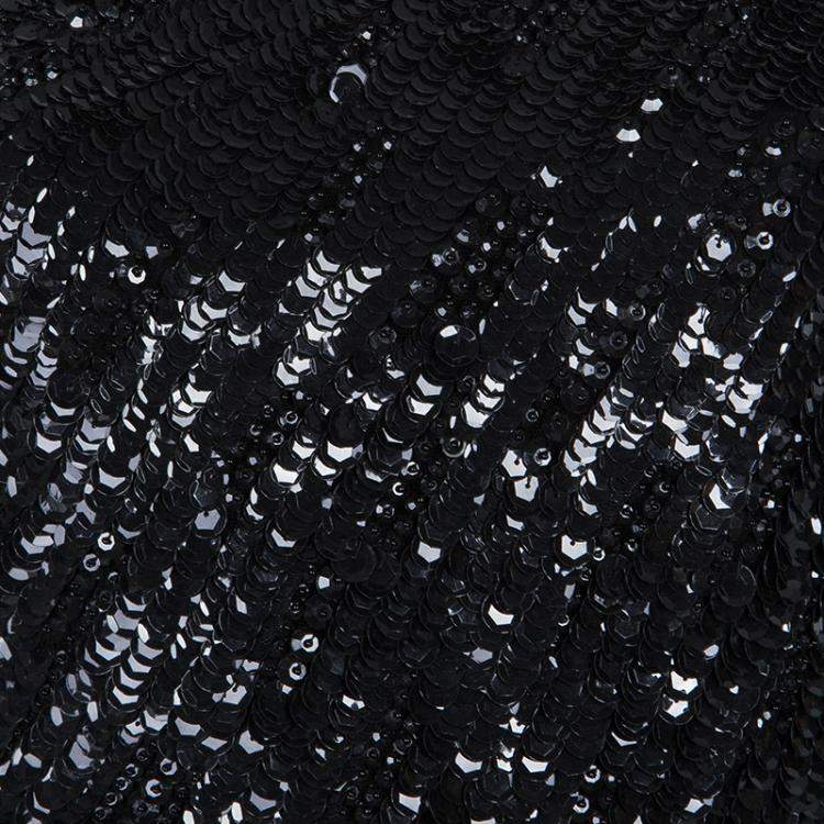 Pre Owned Elie Saab Black Sequin Embellished One Shoulder Top S