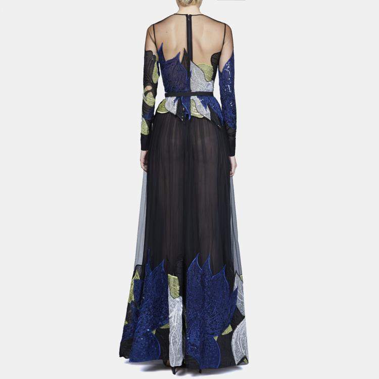 مملوكة مسبقًا Elie Saab Multicolor Embroidered Long Sleeve Dress M