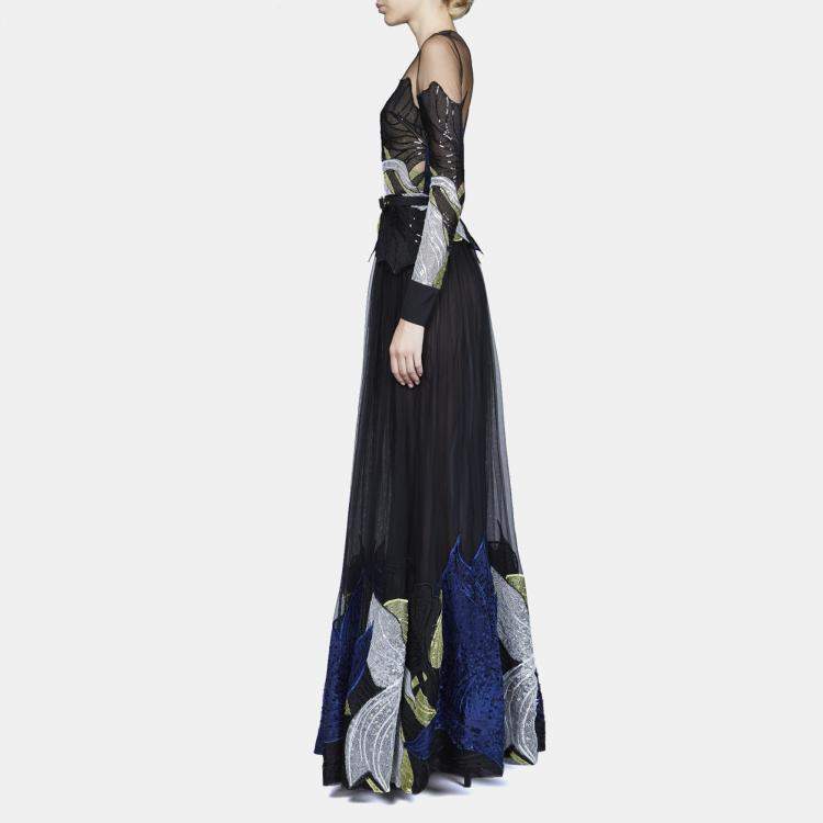 مملوكة مسبقًا Elie Saab Multicolor Embroidered Long Sleeve Dress M