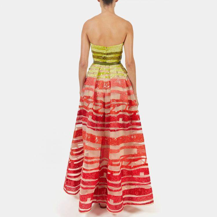 Pre Owned Elie Saab Multicolor Sequin Embroidered Strapless Gown M