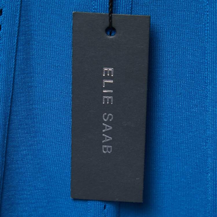 Pre Owned Elie Saab Blue Knit A-Line Skirt L