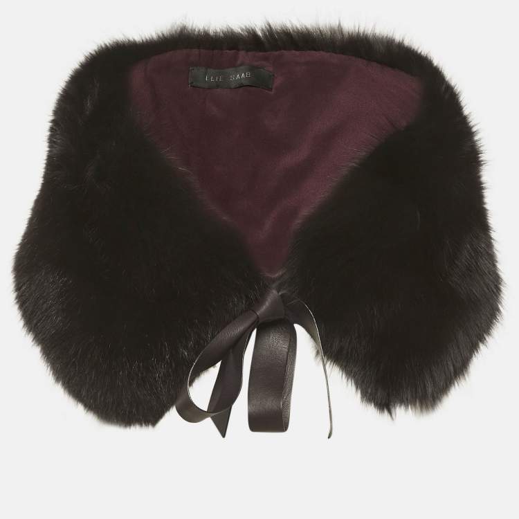 Pre Owned Elie Saab Dark Purple Fox Fur Capelet Scarf 