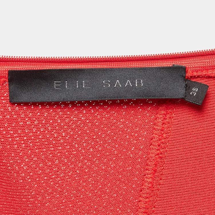 Pre Owned Elie Saab Red Lace Trim Knit Flared Midi Dress S
