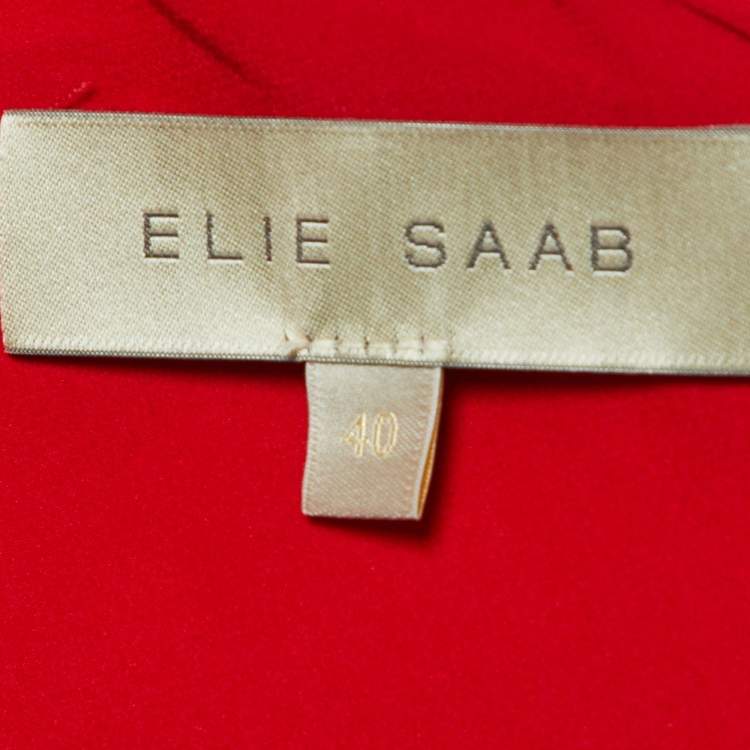 Pre Owned Elie Saab Red Crepe One-shoulder Ruffled Midi Dress S