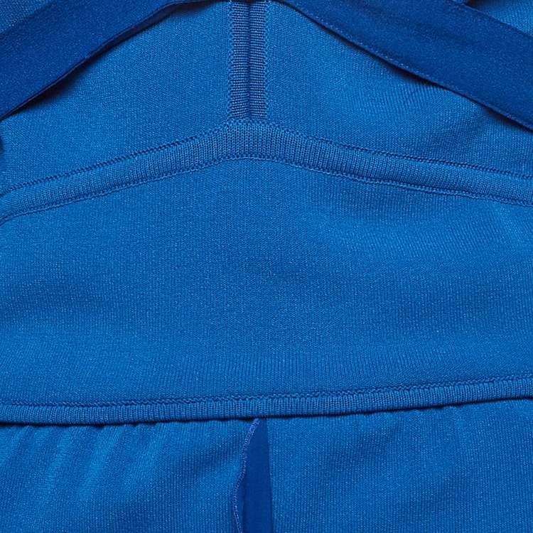 Pre Owned Elie Saab Blue Lace Trim Georgette Ruffled Gown S