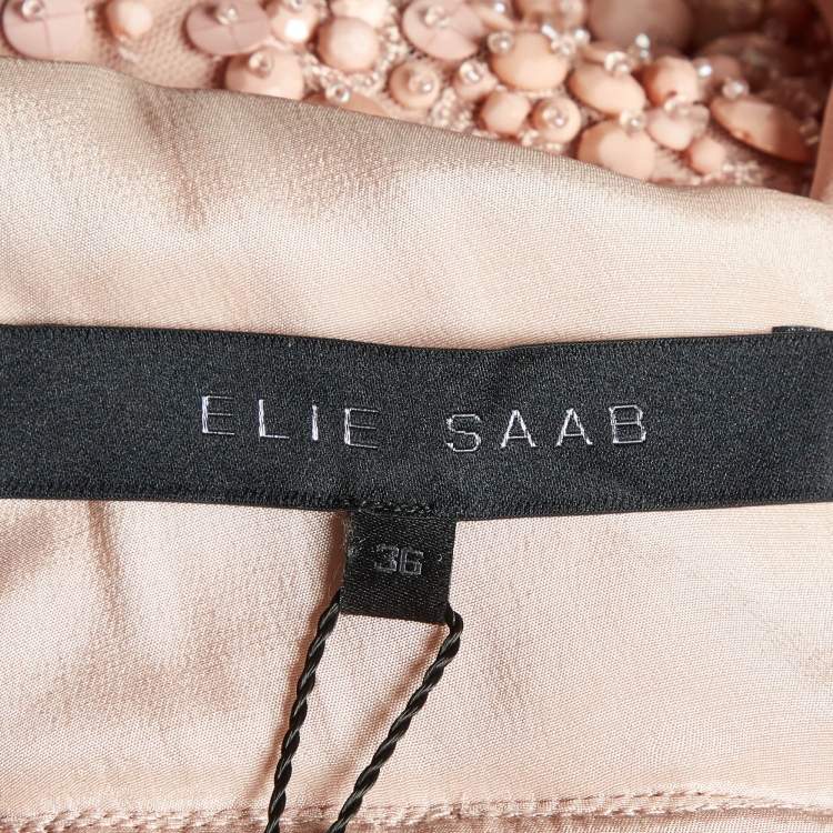 Pre Owned Elie Saab Pink Silk Embellished Cape Sleeve Gown XS 