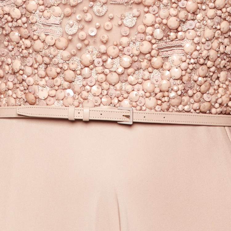 Pre Owned Elie Saab Pink Silk Embellished Cape Sleeve Gown XS 