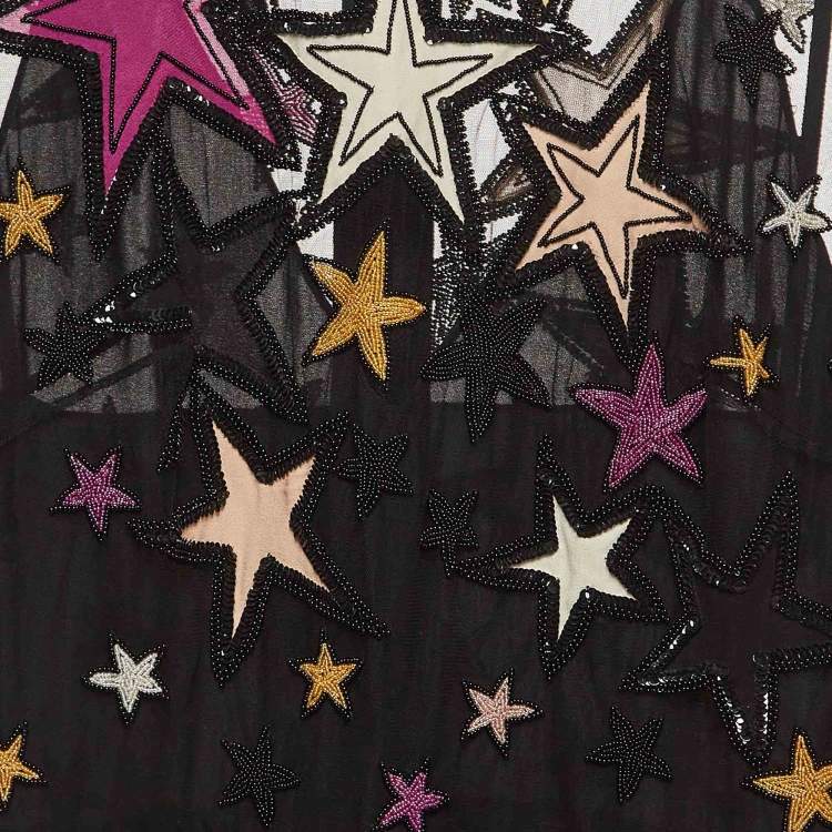 Pre Owned Elie Saab Black Star Embellished Full Sleeve Short Dress S