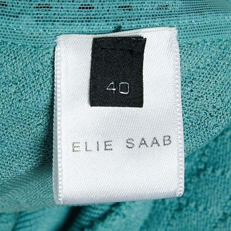 Pre Owned Elie Saab Seamfoam Green Knit Lace Trim Short Dress S
