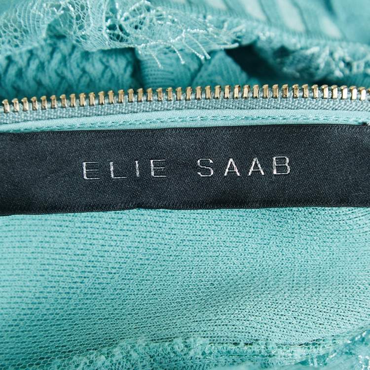Pre Owned Elie Saab Seamfoam Green Knit Lace Trim Short Dress S
