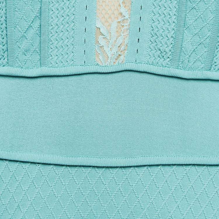 Pre Owned Elie Saab Seamfoam Green Knit Lace Trim Short Dress S