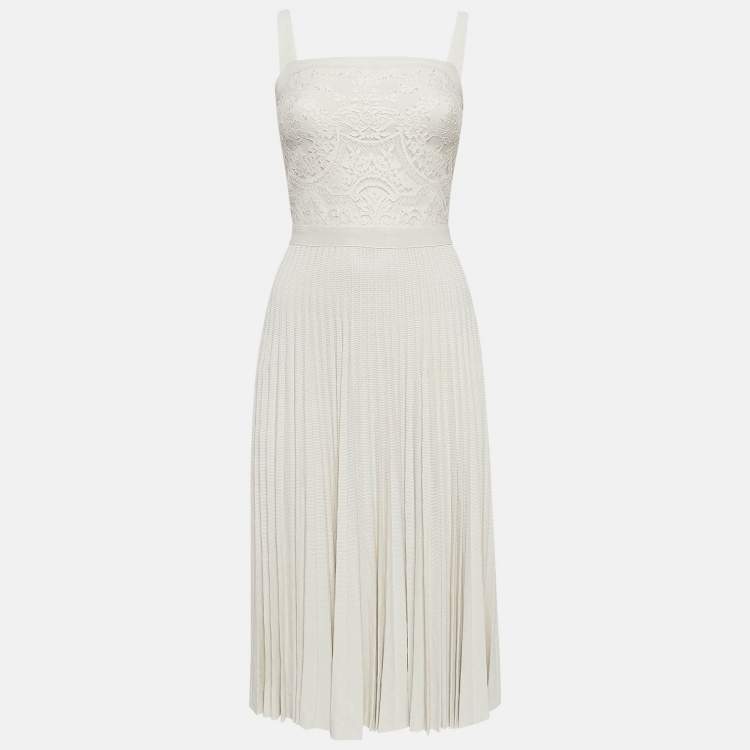 Elie Saab Off White Jersey Lace Patch and Pleated Mini Dress XS Elie Saab The Luxury Closet