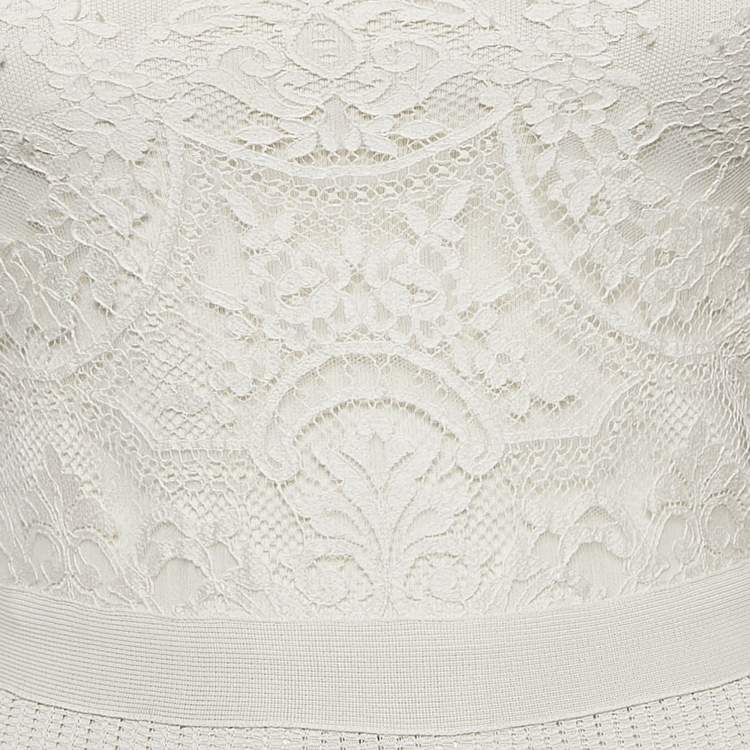 Pre Owned Elie Saab Off-White Jersey Lace Patch and Pleated Mini Dress XS
