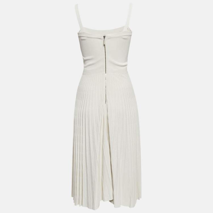 Pre Owned Elie Saab Off-White Jersey Lace Patch and Pleated Mini Dress XS