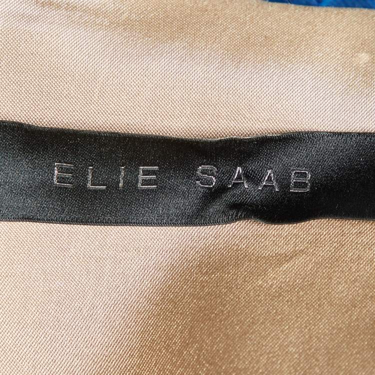 Pre Owned Elie Saab Blue Crepe Long Sleeve Midi Dress M