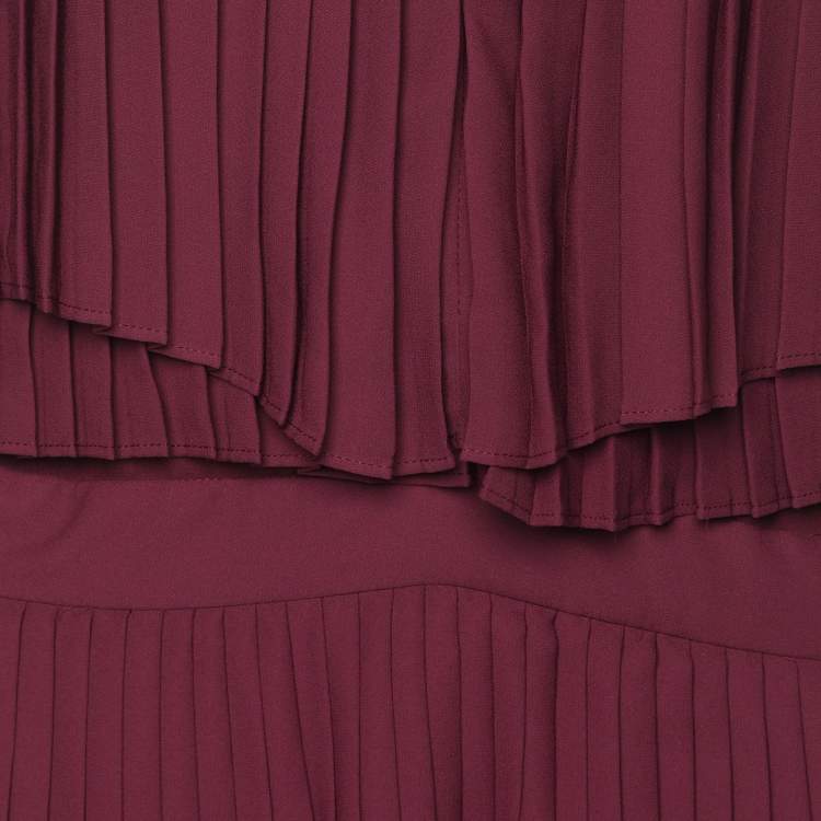Pre Owned Elie Saab Burgundy Polyester Halterneck Pleated Long Dress M