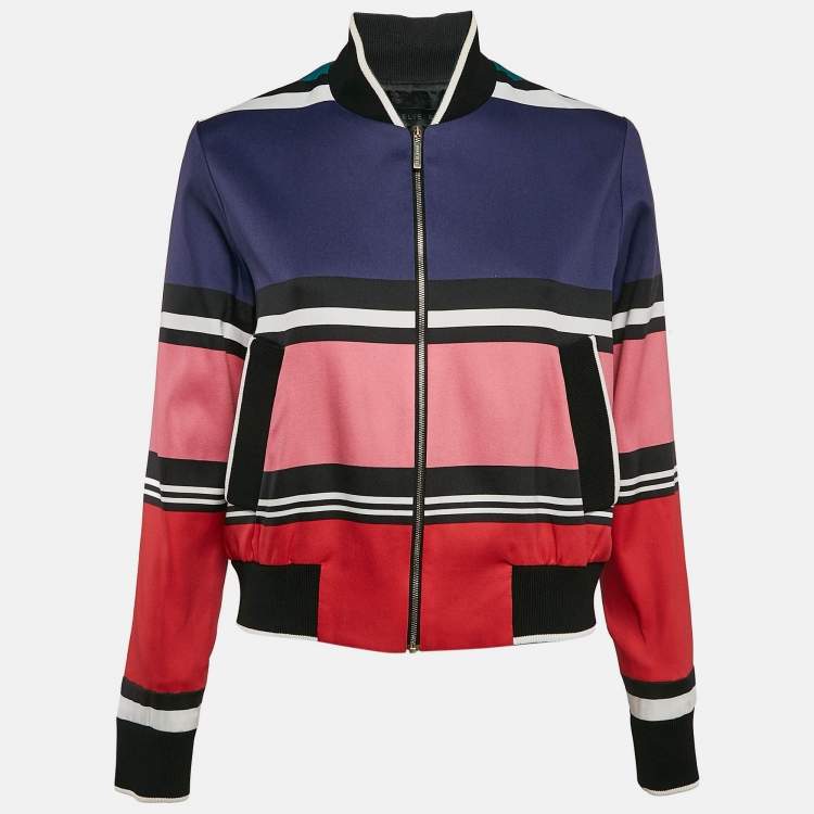 Pre Owned Elie Saab Multicolor Striped Zip Up Bomber Jacket S