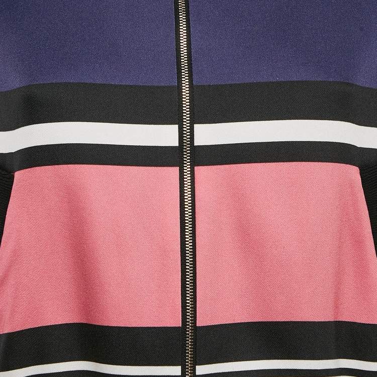 Pre Owned Elie Saab Multicolor Striped Zip Up Bomber Jacket S