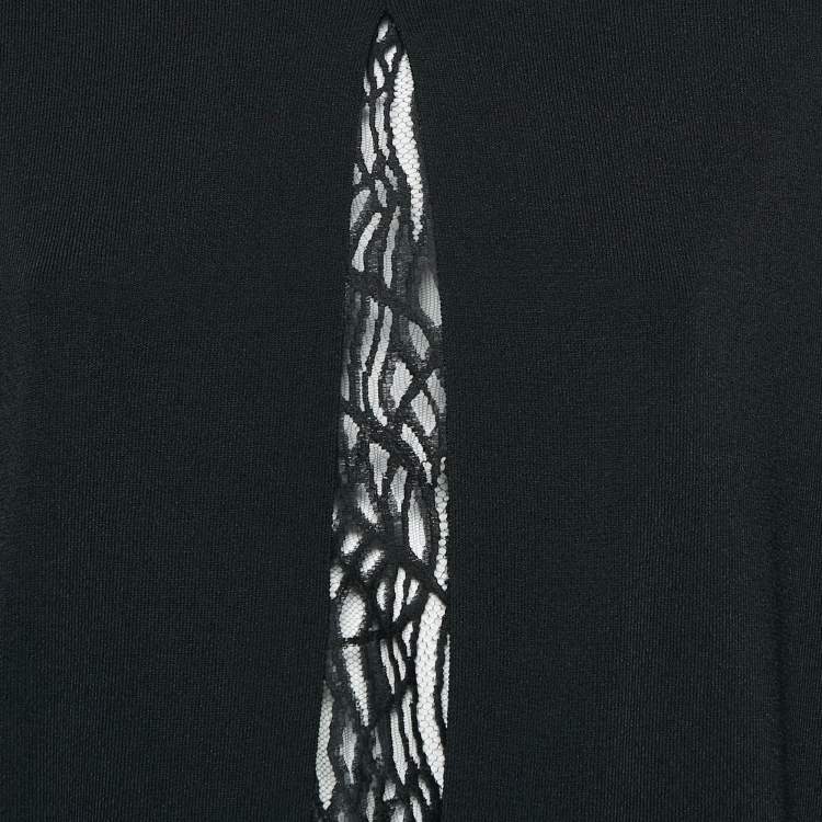 Pre Owned Elie Saab Black Knit & Lace Paneled Long Sleeve Top M